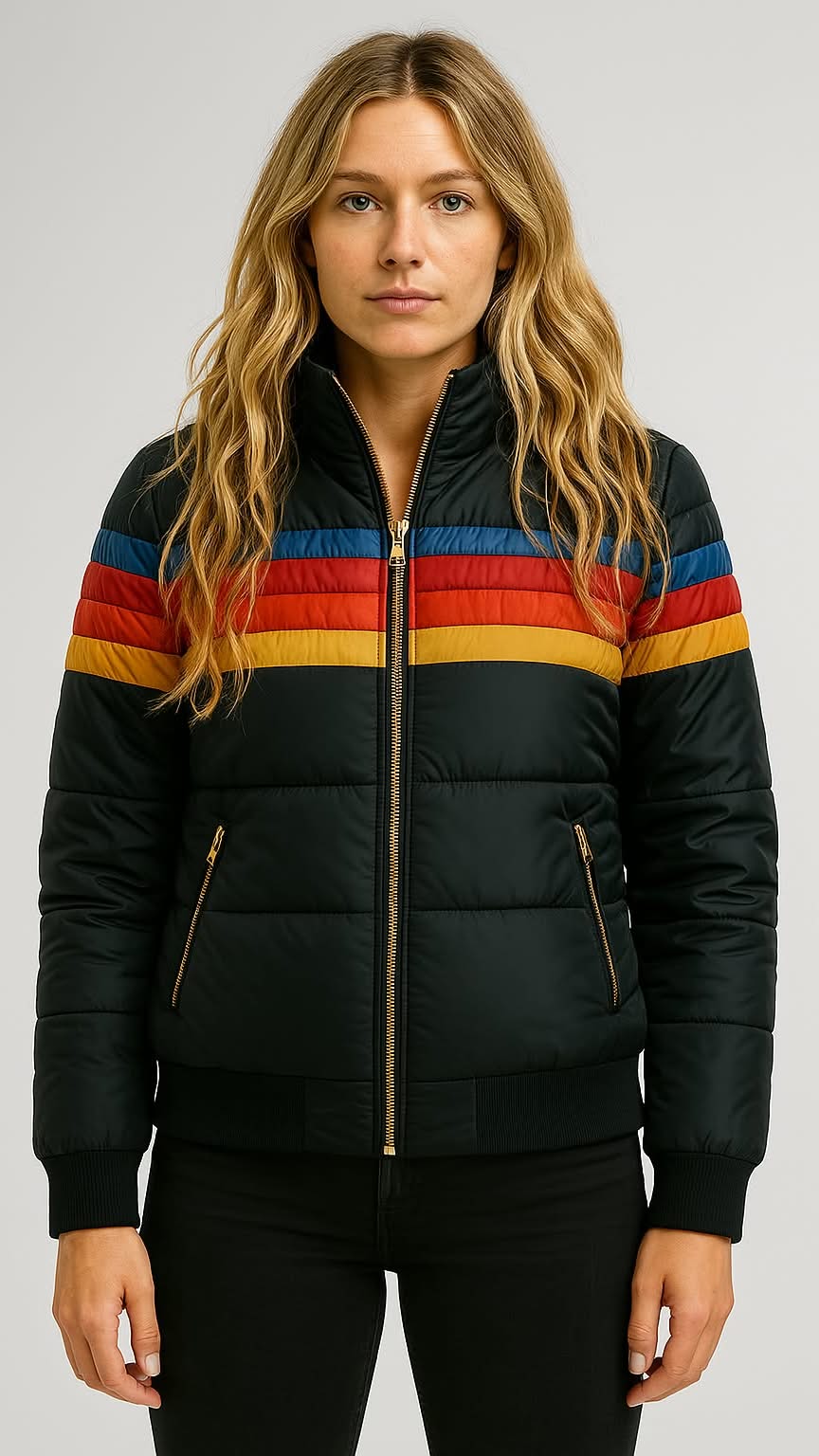 Jennifer | Waterproof Retro Striped Puffer Jacket