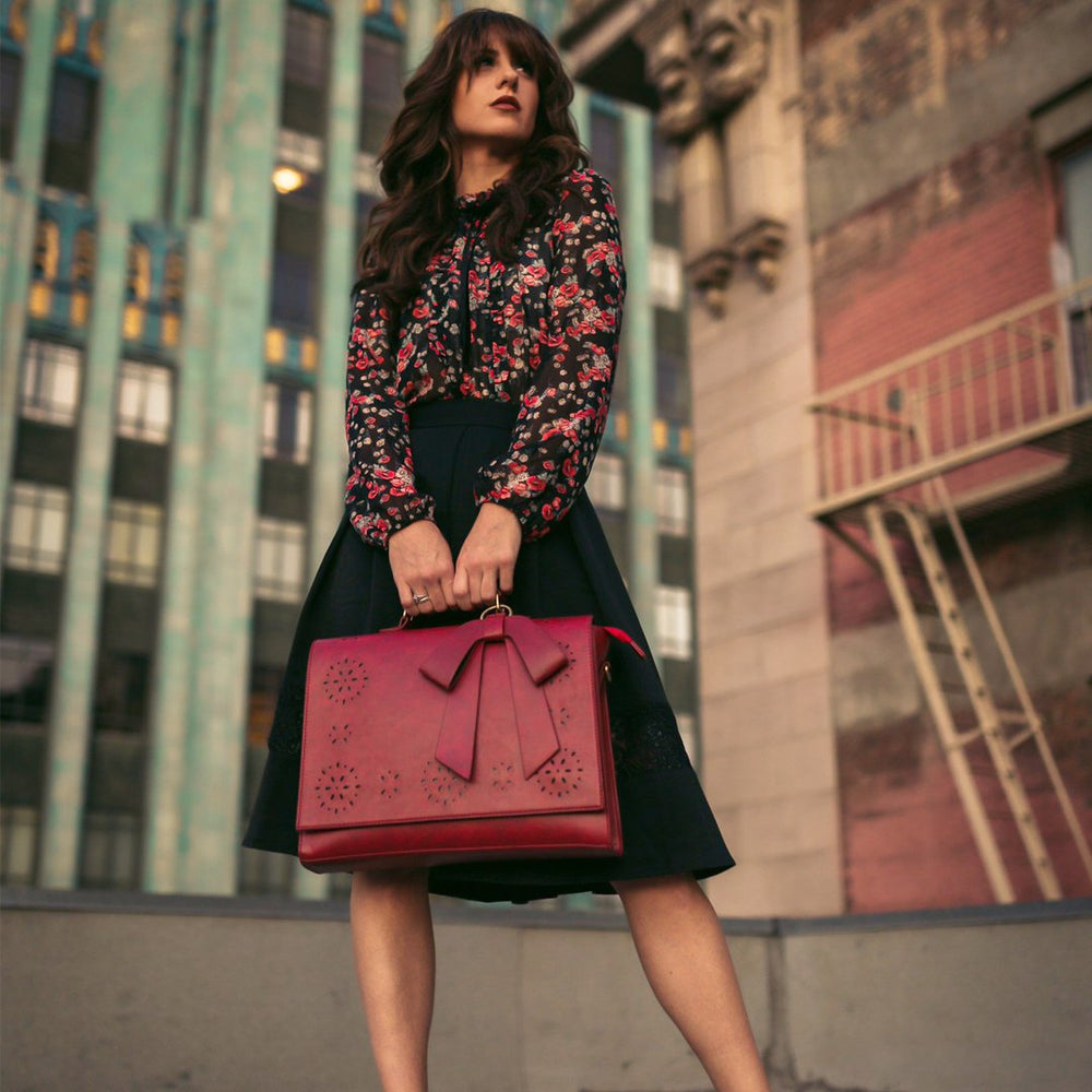 Isabella | Floral Charm Laser-Cut Satchel